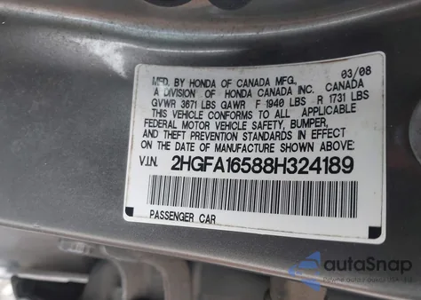 2008 Honda Civic Lx from USA, damaged, VIN 2HGFA16588H324189